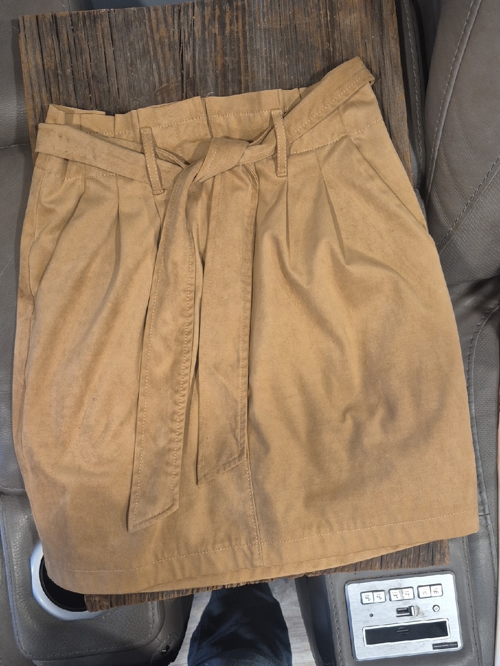 LOFT Tan Paperbag-Waist Suede-Look Skirt